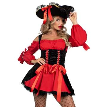 Leg Avenue Women's Vixen Pirate Wench Costume, Red/Black, Small