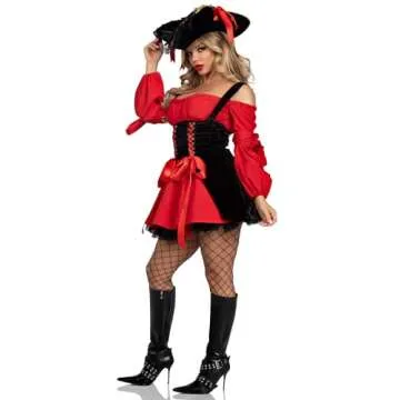 Leg Avenue Women's Vixen Pirate Wench Costume, Red/Black, Small