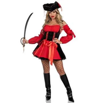 Leg Avenue Women's Vixen Pirate Wench Costume, Red/Black, Small