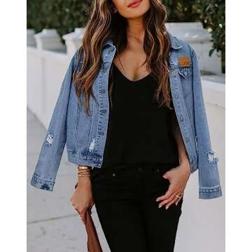 ZOLUCKY Jean Jacket Women Jean Jackets for Women Fashion Distressed Jean Jacket Women Blue,3XL