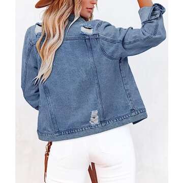 ZOLUCKY Jean Jacket Women Jean Jackets for Women Fashion Distressed Jean Jacket Women Blue,3XL