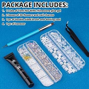 Nail Art Rhinestone Glue Gel & 3D Charms Accessories Kit with Tools