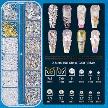 Nail Art Rhinestone Glue Gel with 3D Charms & Tools Set