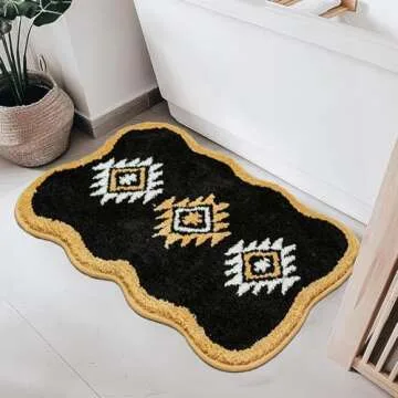 Mocsicka Boho Bathroom Rug 20'' X 32'' Non-Slip Washable Western Bath Mat Absorbent Soft Small Bath Mat Black Aztec Rug for Bathroom Farmhouse Rug for Bedroom Entryway Kitchen, MY0354