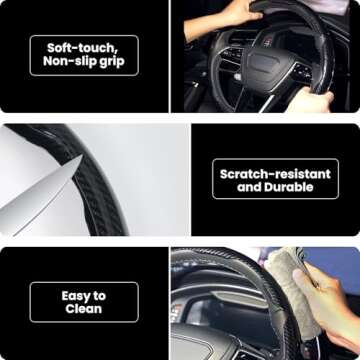Hiseanllo Carbon Fiber Steering Wheel Cover Set for All Cars