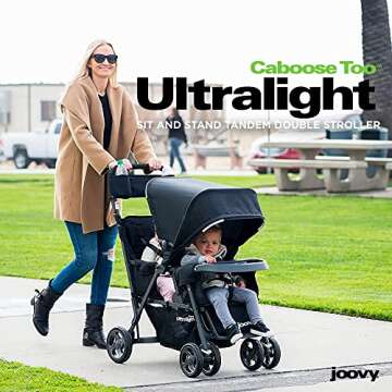 Joovy Caboose Too Ultralight Graphite Stand-On Double Stroller with Universal Car Seat Adapter, 3-Wa...