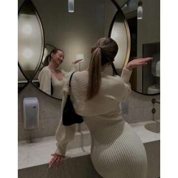 CIDER 2 Piece Sweater Dresses for Women Winter Slit Long Sleeve Womens Midi Dress Pullover Bodycon Wedding Guest Outfits Off-White