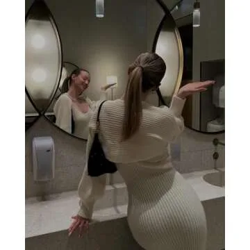 CIDER 2 Piece Sweater Dresses for Women Winter Slit Long Sleeve Womens Midi Dress Pullover Bodycon Wedding Guest Outfits Off-White