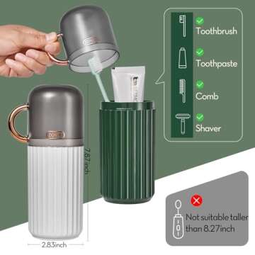 Elivida 2Pcs Travel Toothbrush Case Travel Toothbrush Holder with Cup,Large Container for Toothbrush/Toothpaste/Razor/Comb,Toothbrush Holder with Cover for Home Business School(7.87x2.83 White+Green)
