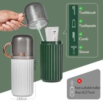 Elivida 2Pcs Travel Toothbrush Case Travel Toothbrush Holder with Cup,Large Container for Toothbrush/Toothpaste/Razor/Comb,Toothbrush Holder with Cover for Home Business School(7.87x2.83 White+Green)