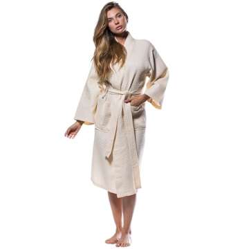 Turquaz Lightweight Full-Length Robes For Women Waffle Kimono Bathrobe - Soft, Fast-Drying, Long-Lasting Cotton Blend Unisex