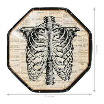 Fun Express Vintage Halloween Party Skeleton Octagonal Paper Dessert Plates - Disposable Tableware P...