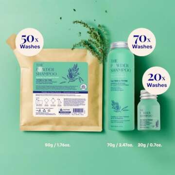 Exfoliating Foaming Powder Shampoo for Dandruff | 20x Washes | Vegan, Eco-Friendly, Tea Tree, Salicylic Acid 0.7 Oz Mini Aluminum Bottle