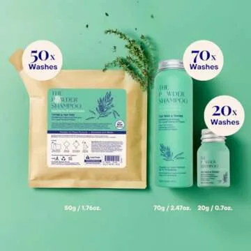 Exfoliating Foaming Powder Shampoo for Dandruff | 20x Washes | Vegan, Eco-Friendly, Tea Tree, Salicylic Acid 0.7 Oz Mini Aluminum Bottle