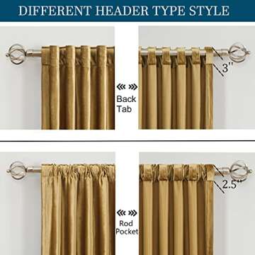 PRIMROSE Golden Velvet Curtains 96 inch Long for Living Room,Set of 2 Panels Blackout Rod Pocket Bac...