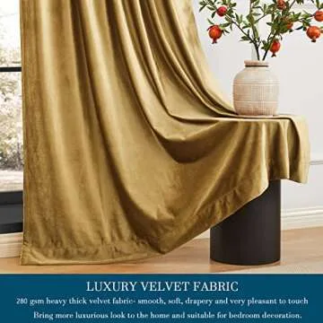 PRIMROSE Golden Velvet Curtains 96 inch Long for Living Room,Set of 2 Panels Blackout Rod Pocket Back Tab Window Treatment Room Darkening Heavy Decorative Curtains Drapes for Bedroom
