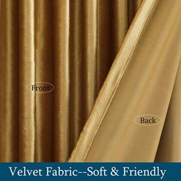 PRIMROSE Golden Velvet Curtains 96 inch Long for Living Room,Set of 2 Panels Blackout Rod Pocket Back Tab Window Treatment Room Darkening Heavy Decorative Curtains Drapes for Bedroom