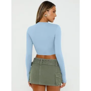 Baby Blue Long Sleeve Crop Tops for Women 2024