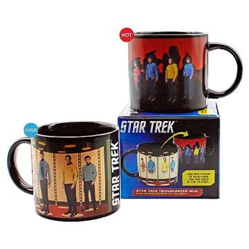 Unemployed Philosophers Guild Star Trek Transporter Heat Transforming Mug - Hot Coffee Beams Down Kirk, Spock, McCoy, and Uhura, Comes in Fun Box,14oz