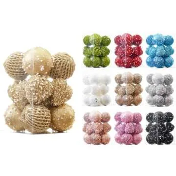 ChrisWish 16PCS Gold Heart Ornaments&Christmas Ball Ornaments, Christmas Ball Decorations Shatterproof Plastic Hanging Pearl Balls for Holiday Party