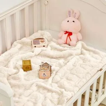 Yurhap Fleece Baby Blanket Heart Checkered Blanket, Ultra Soft Cozy Baby Blankets for Boys Girls, Fluffy Infant Toddler Newborn Receiving Blankets for Crib Stroller 30”×40” (Cream)