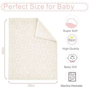 Yurhap Fleece Baby Blanket Heart Checkered Blanket, Ultra Soft Cozy Baby Blankets for Boys Girls, Fluffy Infant Toddler Newborn Receiving Blankets for Crib Stroller 30”×40” (Cream)