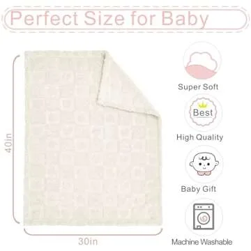 Yurhap Fleece Baby Blanket Heart Checkered Blanket, Ultra Soft Cozy Baby Blankets for Boys Girls, Fluffy Infant Toddler Newborn Receiving Blankets for Crib Stroller 30”×40” (Cream)