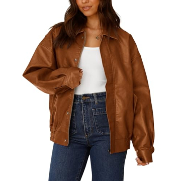 PRETTYGARDEN Women's Trendy Faux Leather Motorcycle Jacket - Oversized Zip Up