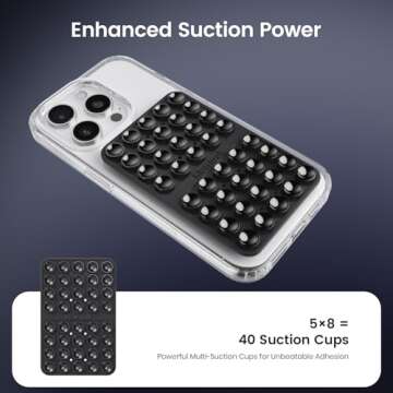 Klearlook Silicone Suction Cup Phone Case Mount Double Sided, Silicon Sticky Phone Grip with Higher Suction for Cell Phone, Hands-Free Phone Accessories Holder for Selfies and Videos, Black