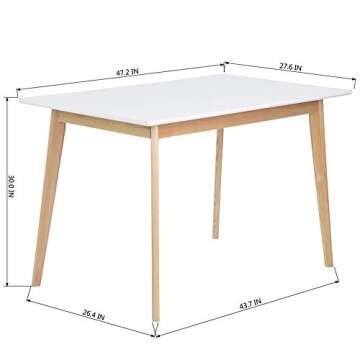 GreenForest Dining Table Mid Century Modern Rectangular Kitchen Leisure Table with Solid Wooden Legs 47.2'' x 27.6''x 30'', White