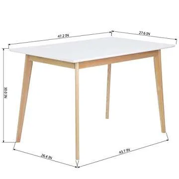 GreenForest Dining Table Mid Century Modern Rectangular Kitchen Leisure Table with Solid Wooden Legs 47.2'' x 27.6''x 30'', White