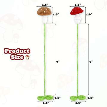 Vansolinne 2 Pcs Cute Crochet Mushrooms Leaves Bookmark Red and Brown Sprout Plant Bookmarks for Tea...