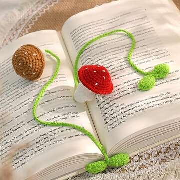 Vansolinne 2 Pcs Cute Crochet Mushrooms Leaves Bookmark Red and Brown Sprout Plant Bookmarks for Teacher Appreciation Mothers Day Stocking Stuffers Gifts for Readers Book Lovers Cottagecore Decor