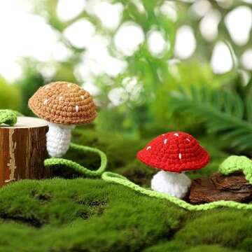 Vansolinne 2 Pcs Cute Crochet Mushrooms Leaves Bookmark Red and Brown Sprout Plant Bookmarks for Teacher Appreciation Mothers Day Stocking Stuffers Gifts for Readers Book Lovers Cottagecore Decor