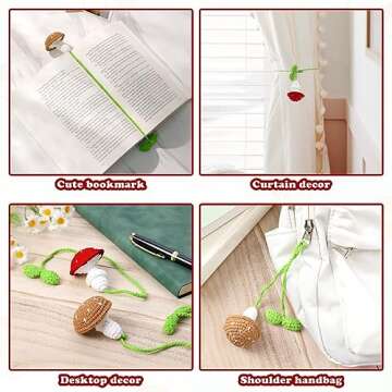 Vansolinne 2 Pcs Cute Crochet Mushrooms Leaves Bookmark Red and Brown Sprout Plant Bookmarks for Teacher Appreciation Mothers Day Stocking Stuffers Gifts for Readers Book Lovers Cottagecore Decor