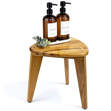 Beautiful Teak Shower Stool and Foot Rest for Shaving Legs - Sturdy Wooden Seat Fits Nicely into You...
