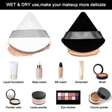 12 Pieces Cosmetic Powder Puff,2.76 inch Portable Soft Sponge Setting Face Puffs,Triangle Velvet with Ribbon Band Handle for Loose Powder Body Powder Makeup Tool