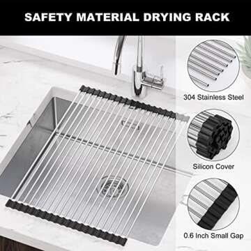 Roll Up Over The Sink Dish Drying Rack Kitchen Rolling Dish Drainer, Foldable Sink Rack Mat Stainless Steel Wire for Kitchen Sink Counter (17.8"x11.8")