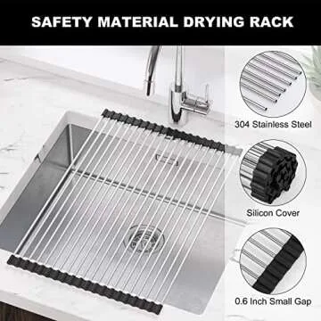 Roll Up Over The Sink Dish Drying Rack Kitchen Rolling Dish Drainer, Foldable Sink Rack Mat Stainless Steel Wire for Kitchen Sink Counter (17.8"x11.8")
