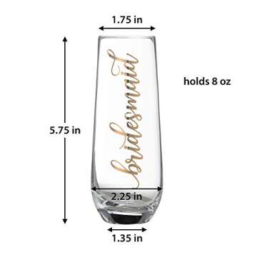 Lillian Rose Gold Bridesmaid Stemless Champagne Glass, 1 Count (Pack of 1), Clear