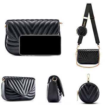 Ayliss Women Multipurpose Small/Medium Crossbody Bags Shoulder Handbag Coin Purse Trendy Clutch Evening Bag PU Leather Chain (Black #1)