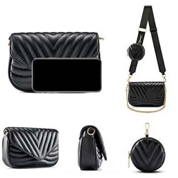 Ayliss Women Multipurpose Small/Medium Crossbody Bags Shoulder Handbag Coin Purse Trendy Clutch Evening Bag PU Leather Chain (Black #1)