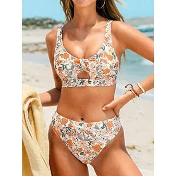 CUPSHE Bikini Set for Women Two Piece Swimsuits High Waist Criss Cross Back Tie Cut Out Ditsy Print, S Yellow Floral