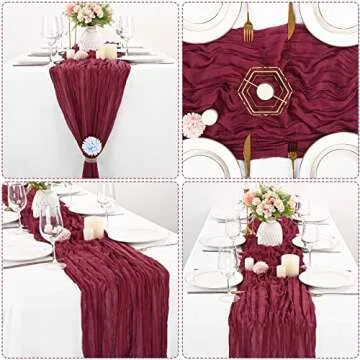 10 Pcs Burgundy Cheesecloth Table Runner 10FT, Gauze Cheese Cloth for Wedding Reception Rustic Sheer Bridal Shower Birthday Party Boho Table Decoration, Romantic Wedding Runner