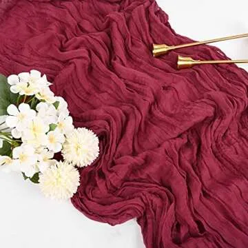 10 Pcs Burgundy Cheesecloth Table Runner 10FT, Gauze Cheese Cloth for Wedding Reception Rustic Sheer Bridal Shower Birthday Party Boho Table Decoration, Romantic Wedding Runner