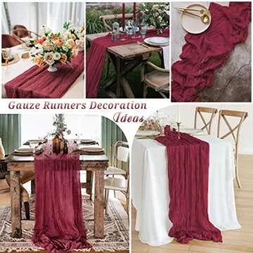 10 Pcs Burgundy Cheesecloth Table Runner 10FT, Gauze Cheese Cloth for Wedding Reception Rustic Sheer Bridal Shower Birthday Party Boho Table Decoration, Romantic Wedding Runner