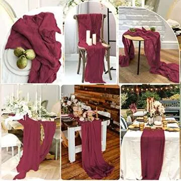 10 Pcs Burgundy Cheesecloth Table Runner 10FT, Gauze Cheese Cloth for Wedding Reception Rustic Sheer Bridal Shower Birthday Party Boho Table Decoration, Romantic Wedding Runner