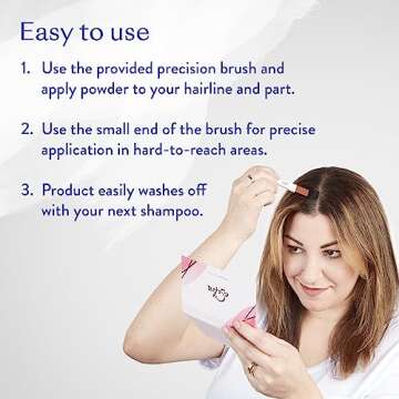 eSalon Root Touch Up + Brow Powder, Conceal & Cover (Black) - Hairline Powder for Women - Scalp Concealer & Filler for Thinning & Gray Hair Coverage - Creates Thicker & Fuller-Looking Hair