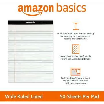 Amazon Basics Lined Writing Notepad - Wide Ruled