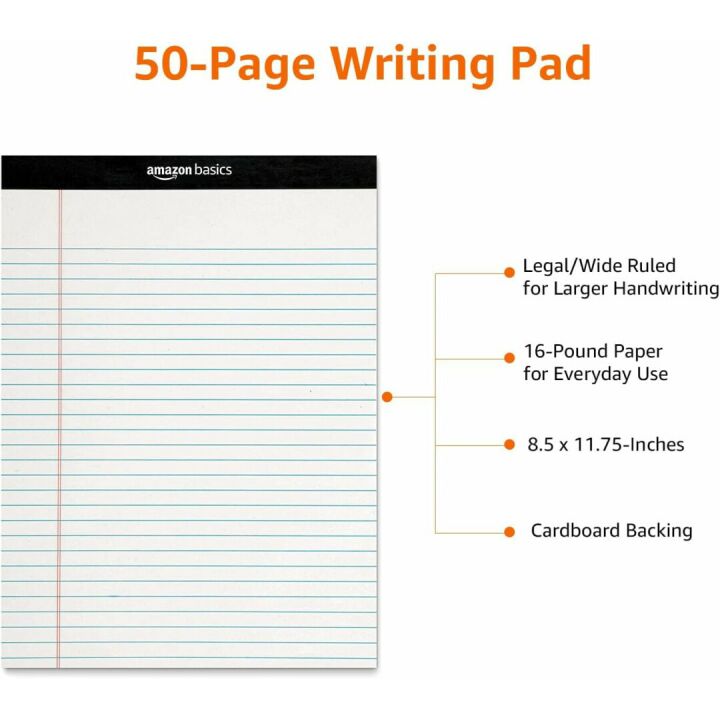 Amazon Basics Lined Writing Notepad - Wide Ruled